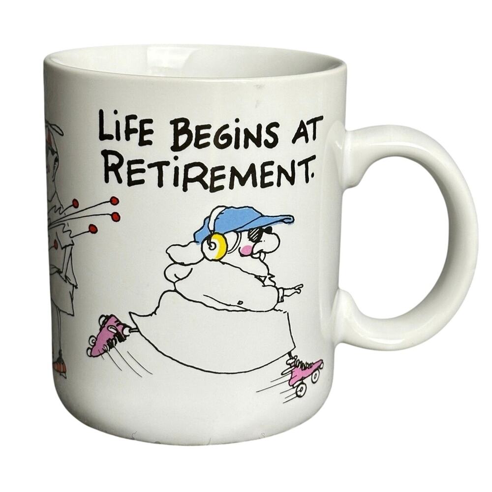 Life Begins at Retirement Mug vintage Shoebox Greetings Japan active seniors 4”
